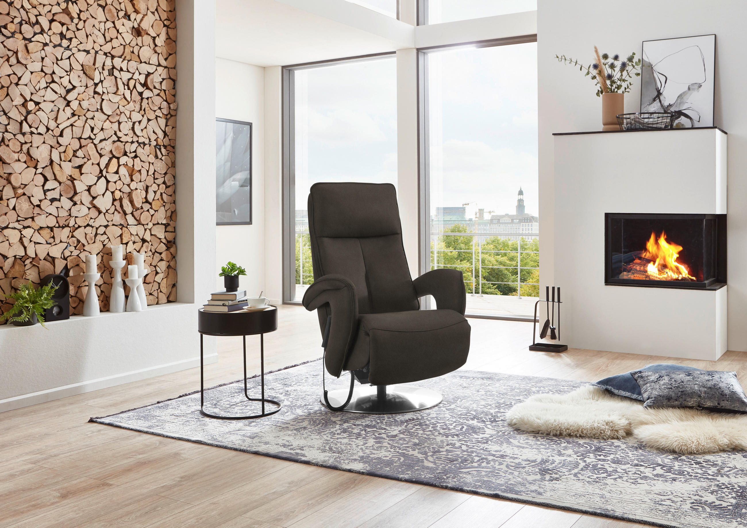 RELAXSESSEL in Leder Graubraun  - Chromfarben/Graubraun, Design, Leder/Metall (77/110/87cm) - Valdera