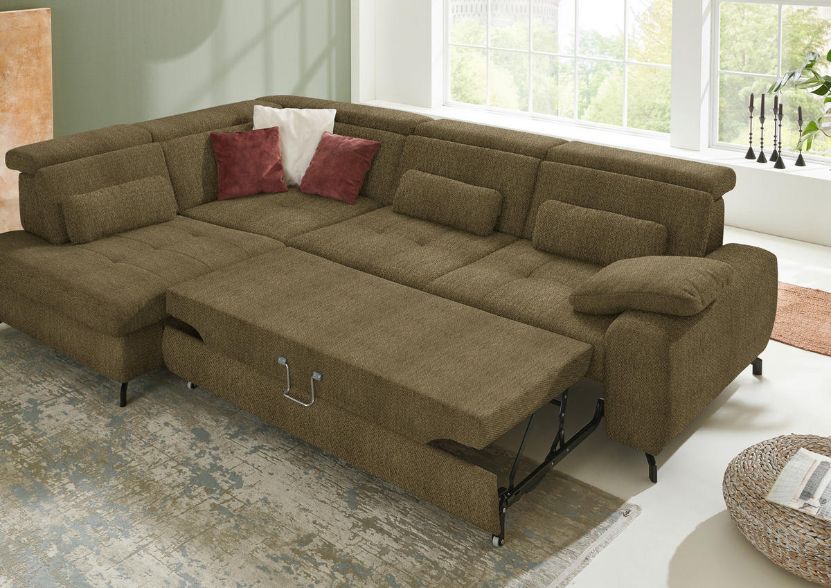 ECKSOFA in Chenille Grün  - Schwarz/Grün, Design, Textil/Metall (220/310cm) - Beldomo Style