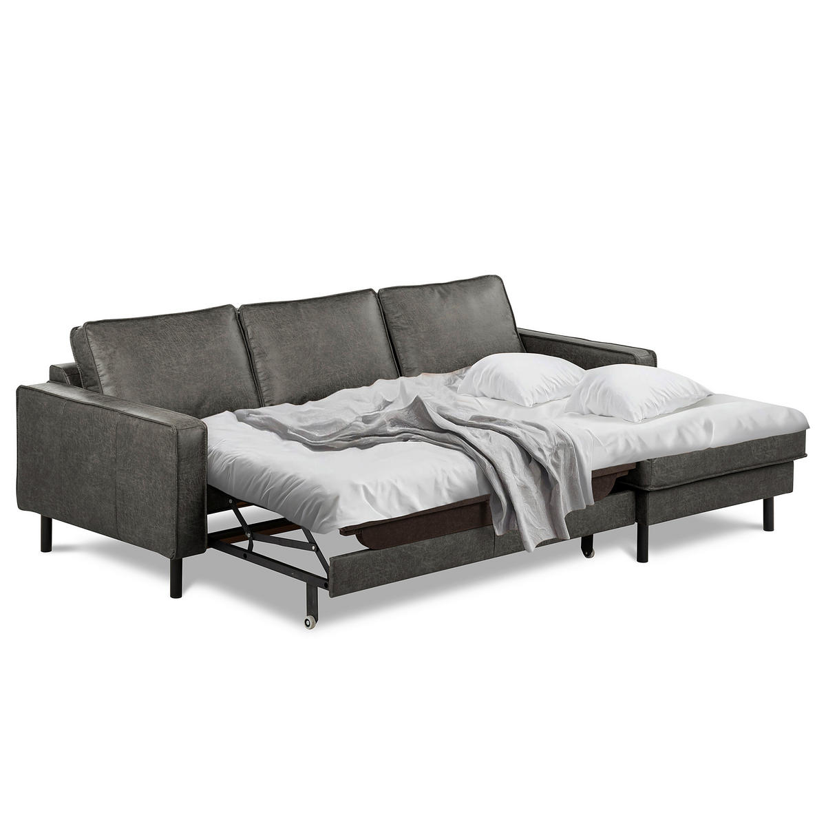 ECKSOFA Dunkelgrau Echtleder Lederlook Rücken echt  - Dunkelgrau, Design, Leder/Textil (166/238cm) - Livetastic