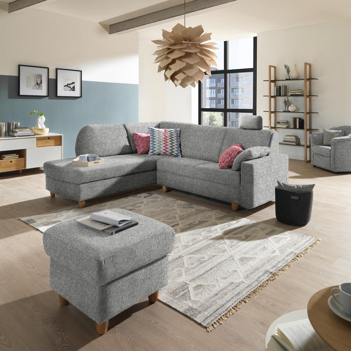 ECKSOFA  in Mikrovelours Naturfarben  208/227 cm  - Eichefarben/Rot, KONVENTIONELL, Holz/Textil (208/227cm) - Sedda