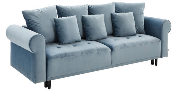 BIGSOFA in Samt Hellblau  - Schwarz/Hellblau, Design, Holz/Textil (248/96/95cm) - Carryhome