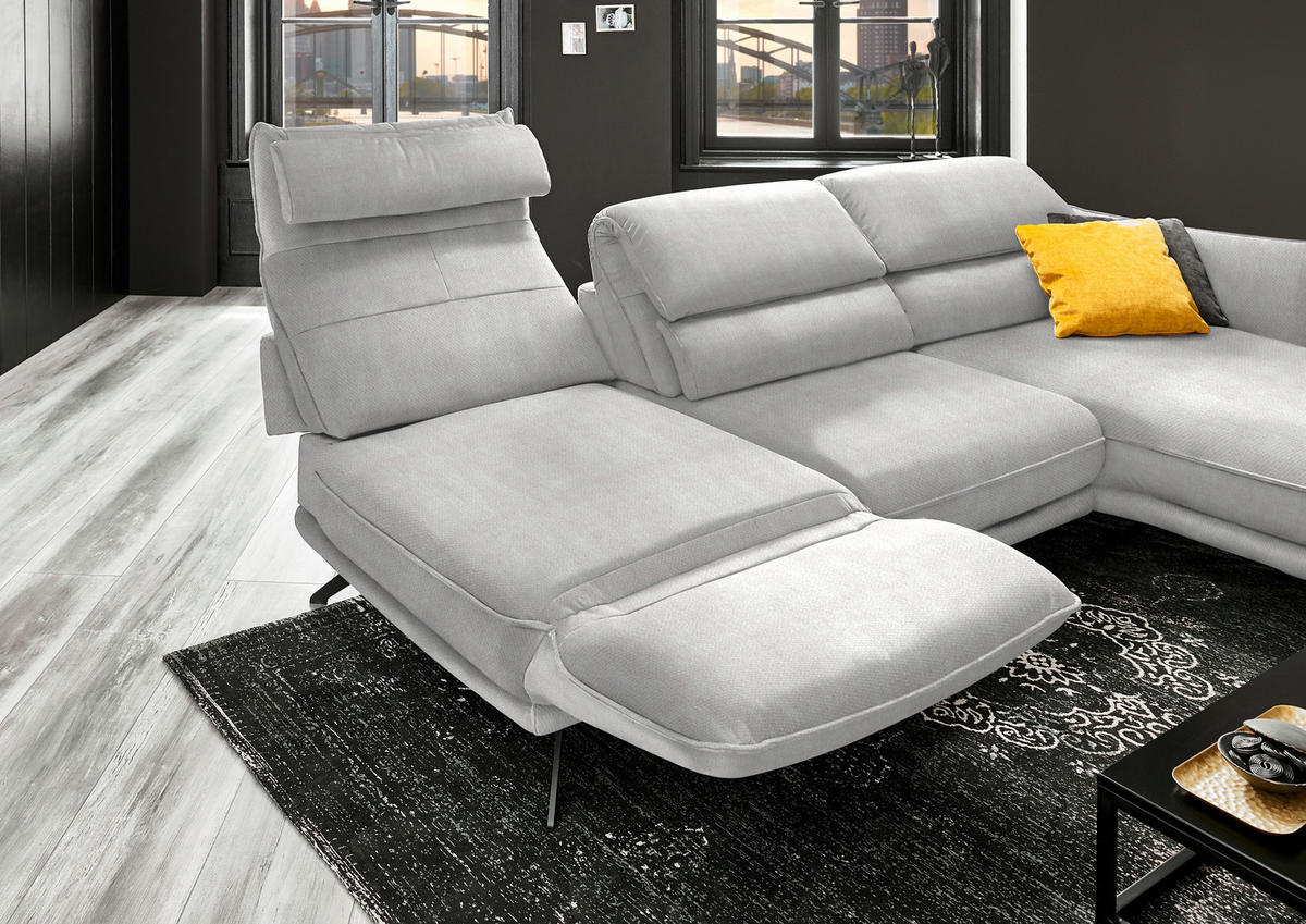 ECKSOFA in Velours Creme  283/153 cm  - Creme/Schwarz, Design, Textil/Metall (283/153cm) - Valdera