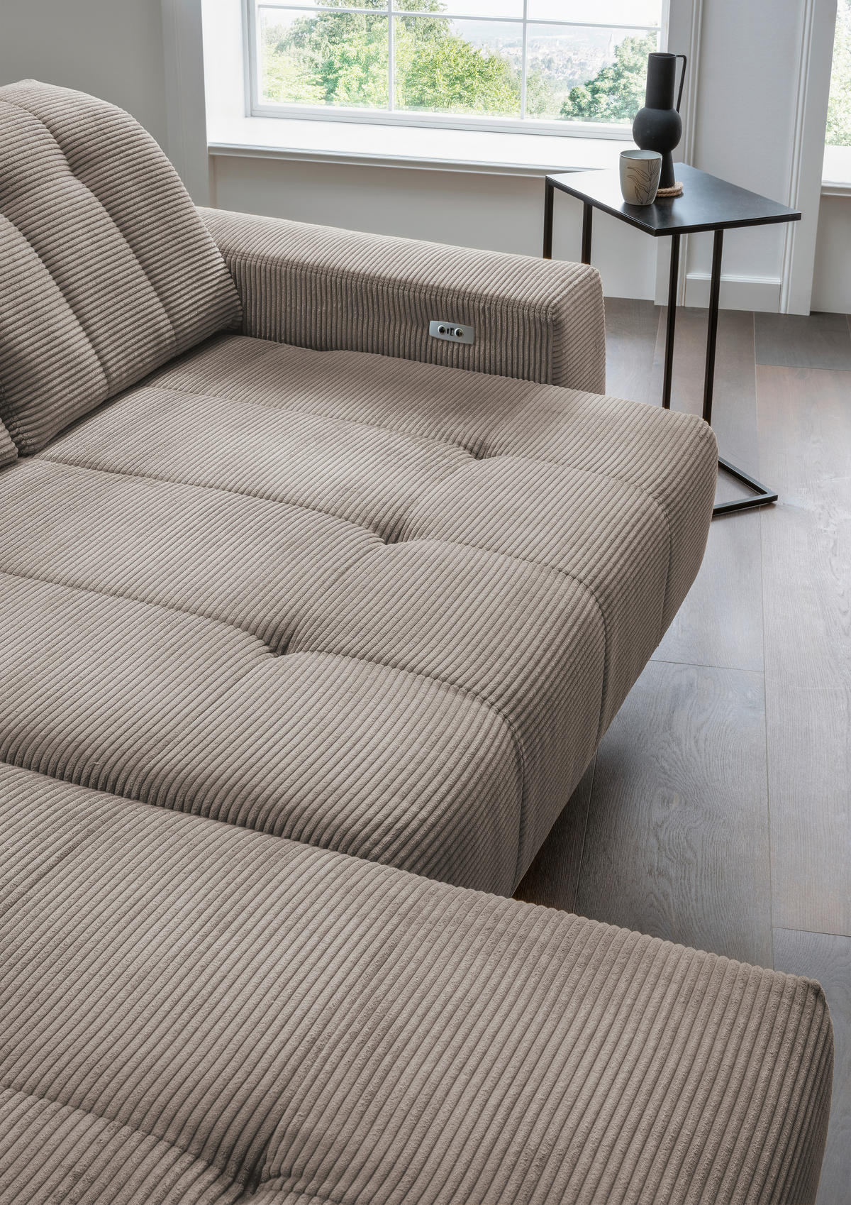 ECKSOFA in Cord Graubraun  - Graubraun/Schwarz, Modern, Textil/Metall (200/261cm) - Livetastic