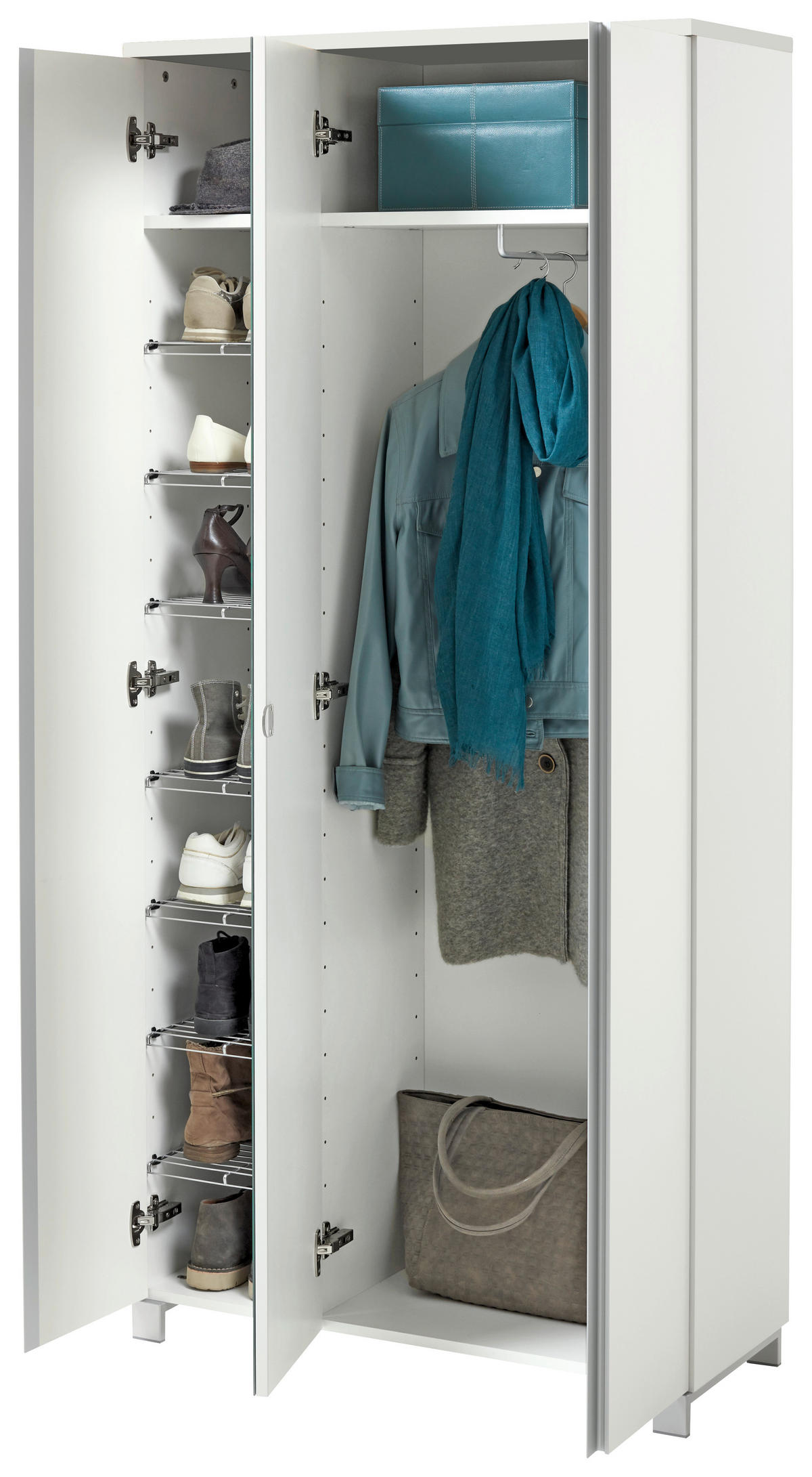 GARDEROBE 6-teilig  in 270/195/40 cm  - Weiss/Silberfarben, Design, Holzwerkstoff (270/195/40cm)