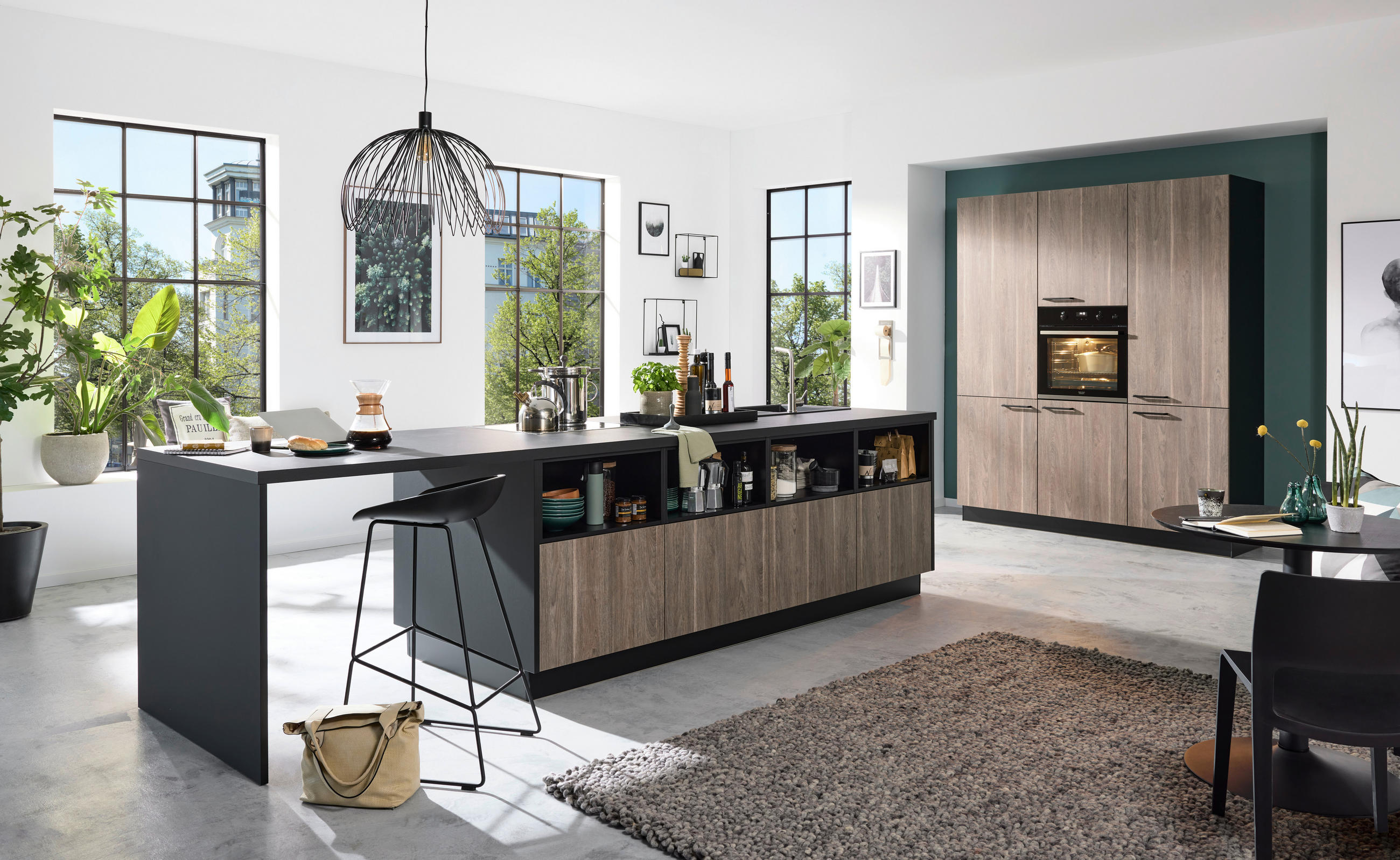 EINBAUKÜCHE MANHATTAN  - Eichefarben/Graphitfarben, Design, Holzwerkstoff - Nolte Küchen