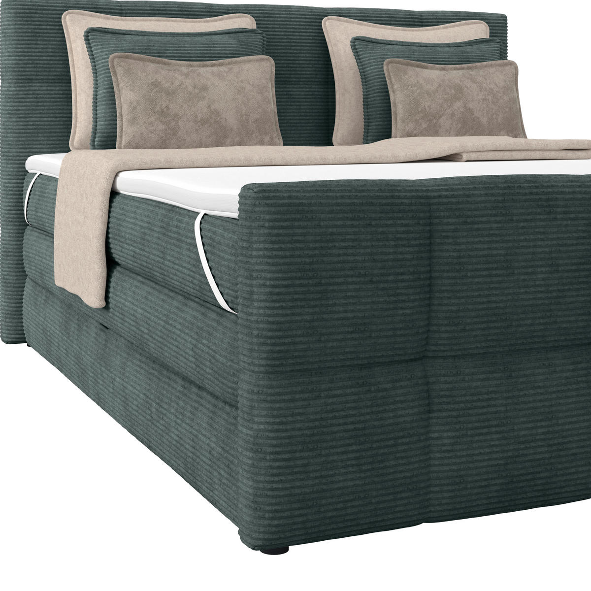 BOXSPRINGBETT 180/200 cm,  in Blaugrau, gepolstertes Kopfteil, Bettkasten, Topper, Matratzen, H3 + H3 = fest  - Blaugrau, KONVENTIONELL, Holz/Kunststoff (180/200cm)