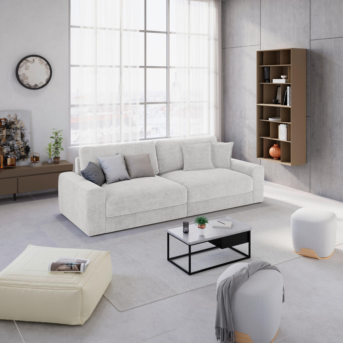 BIGSOFA  in Cord Perlmutt  - Perlmutt/Schwarz, MODERN, Kunststoff/Textil (278/93/112cm) - Carryhome