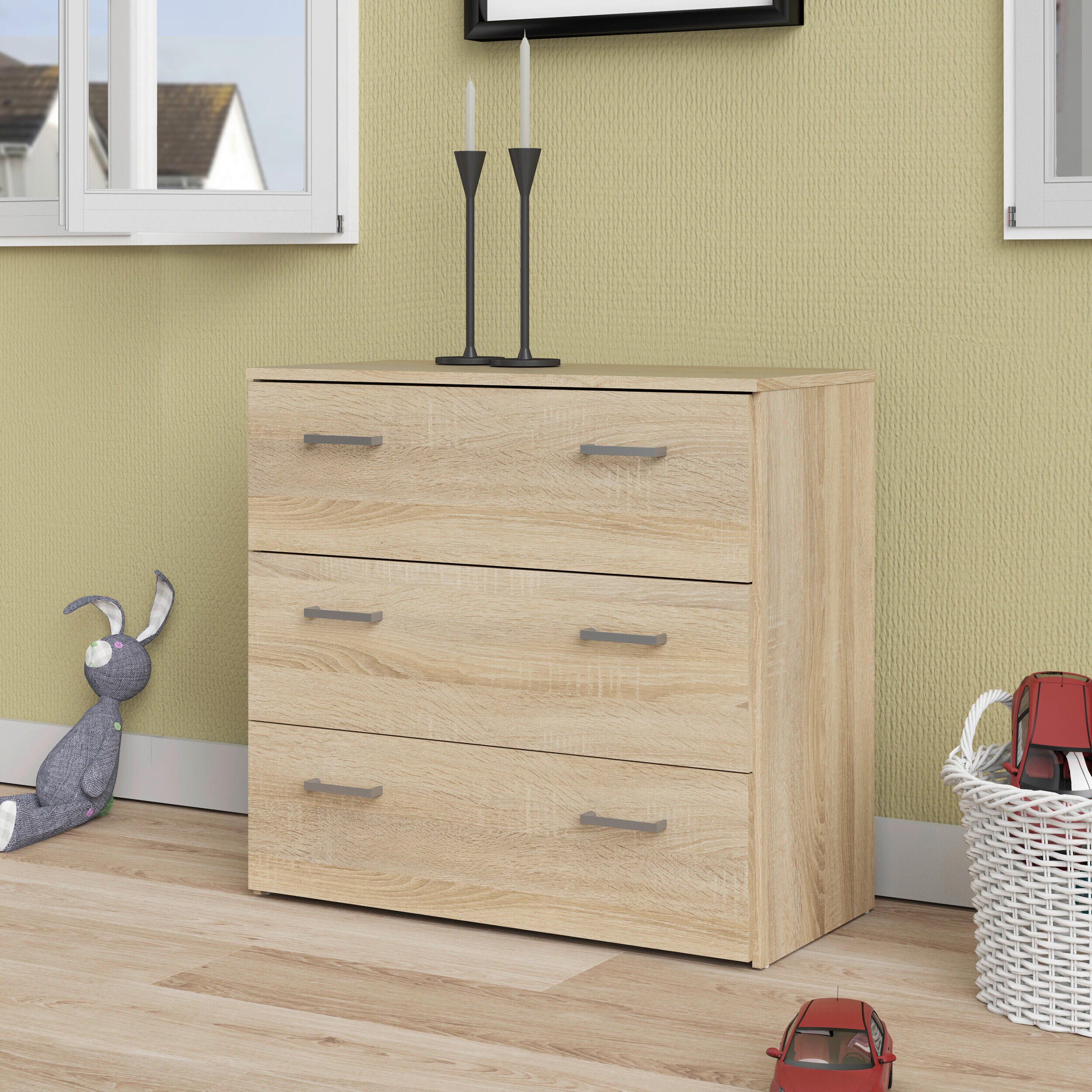 KOMMODE  in 74,1/69,9/36 cm  - Eichefarben/Silberfarben, Design, Holzwerkstoff/Kunststoff (74,1/69,9/36cm) - Livetastic