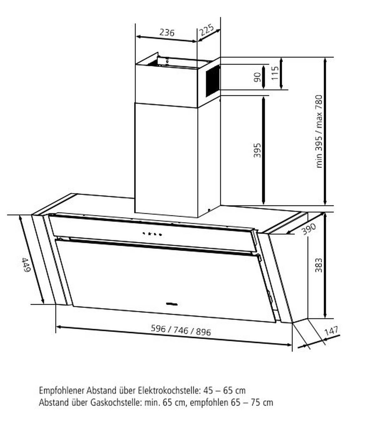 DUNSTABZUGSHAUBE MEBA90S2  - Schwarz, Basics, Glas/Metall (89,6/77,8-116,3/39,0cm) - Oranier