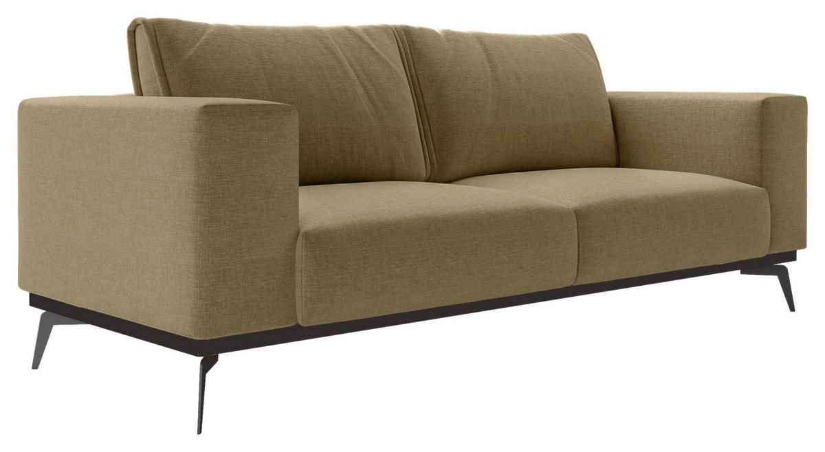 2-SITZER-SOFA in beflockt Goldfarben  - Goldfarben/Schwarz, Design, Holz/Textil (250/87/95cm) - MID.YOU