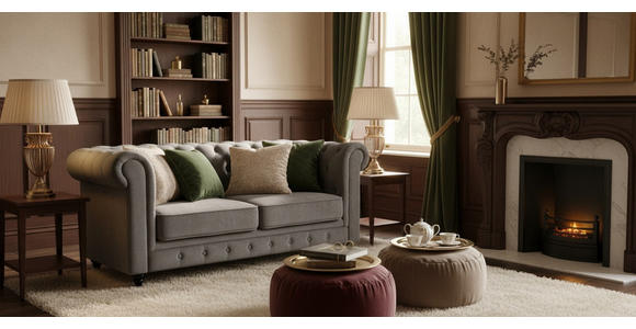 CHESTERFIELD-SOFA  in Samt Grau, Schwarz  - Schwarz/Grau, Trend, Holz/Textil (165/73/87cm) - Xora