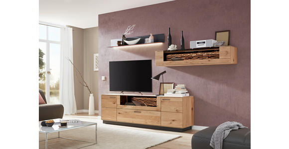 WOHNWAND Lavia  in Anthrazit, Eichefarben  318/223/49 cm  - Eichefarben/Anthrazit, Design, Glas/Holz (318/223/49cm) - Valnatura