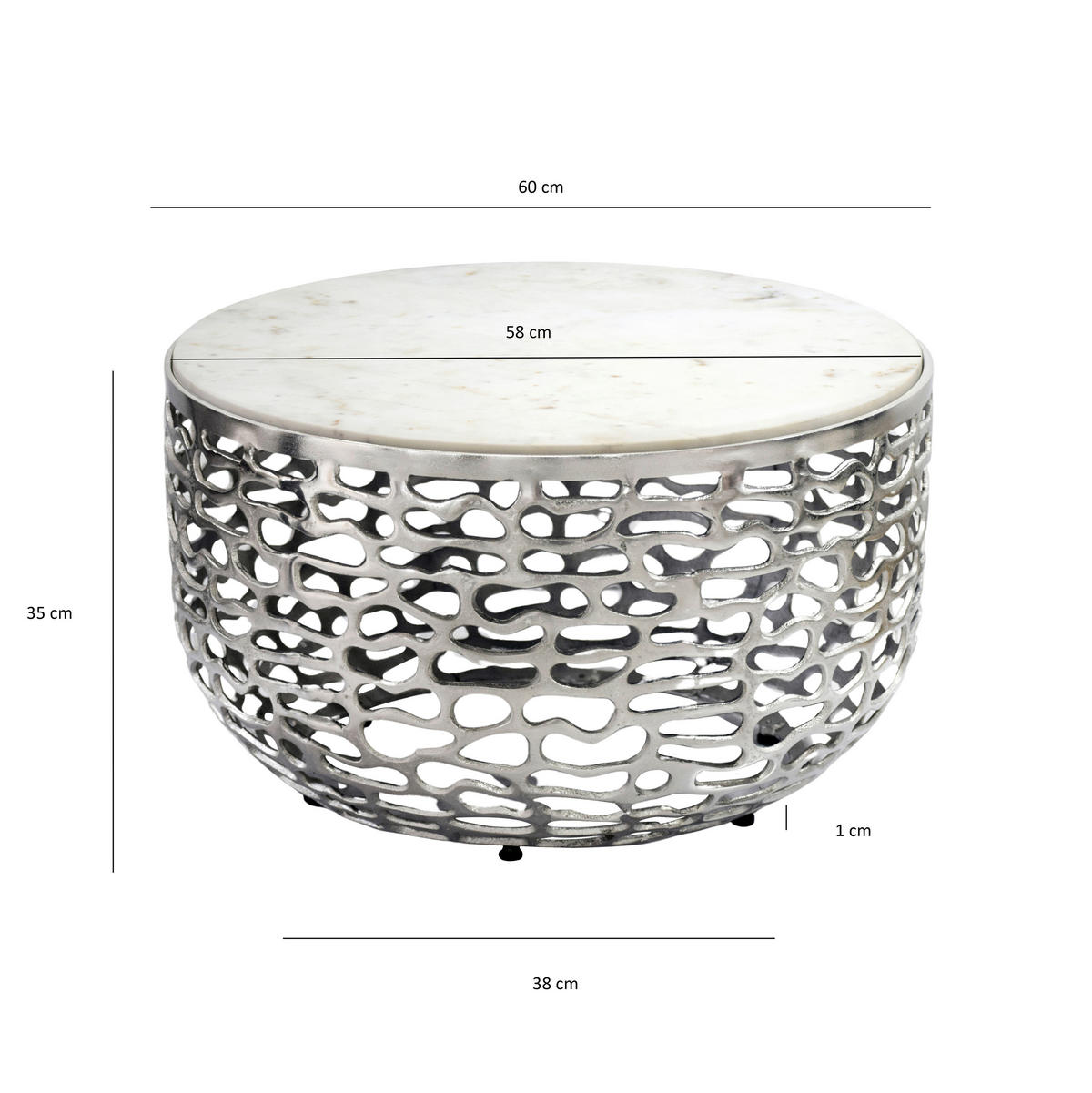 COUCHTISCH 60/60/35 cm rund Silberfarben  - Silberfarben, Design, Stein/Metall (60/60/35cm) - Livetastic