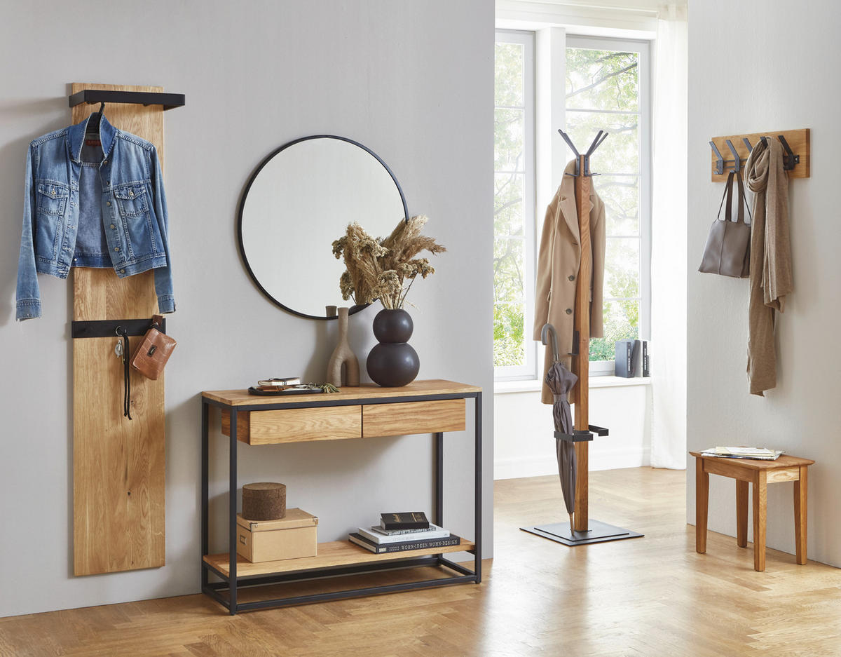 WANDGARDEROBE  in Eiche massiv Schwarz, Eichefarben  - Eichefarben/Schwarz, KONVENTIONELL, Holz/Metall (60/20/10cm)