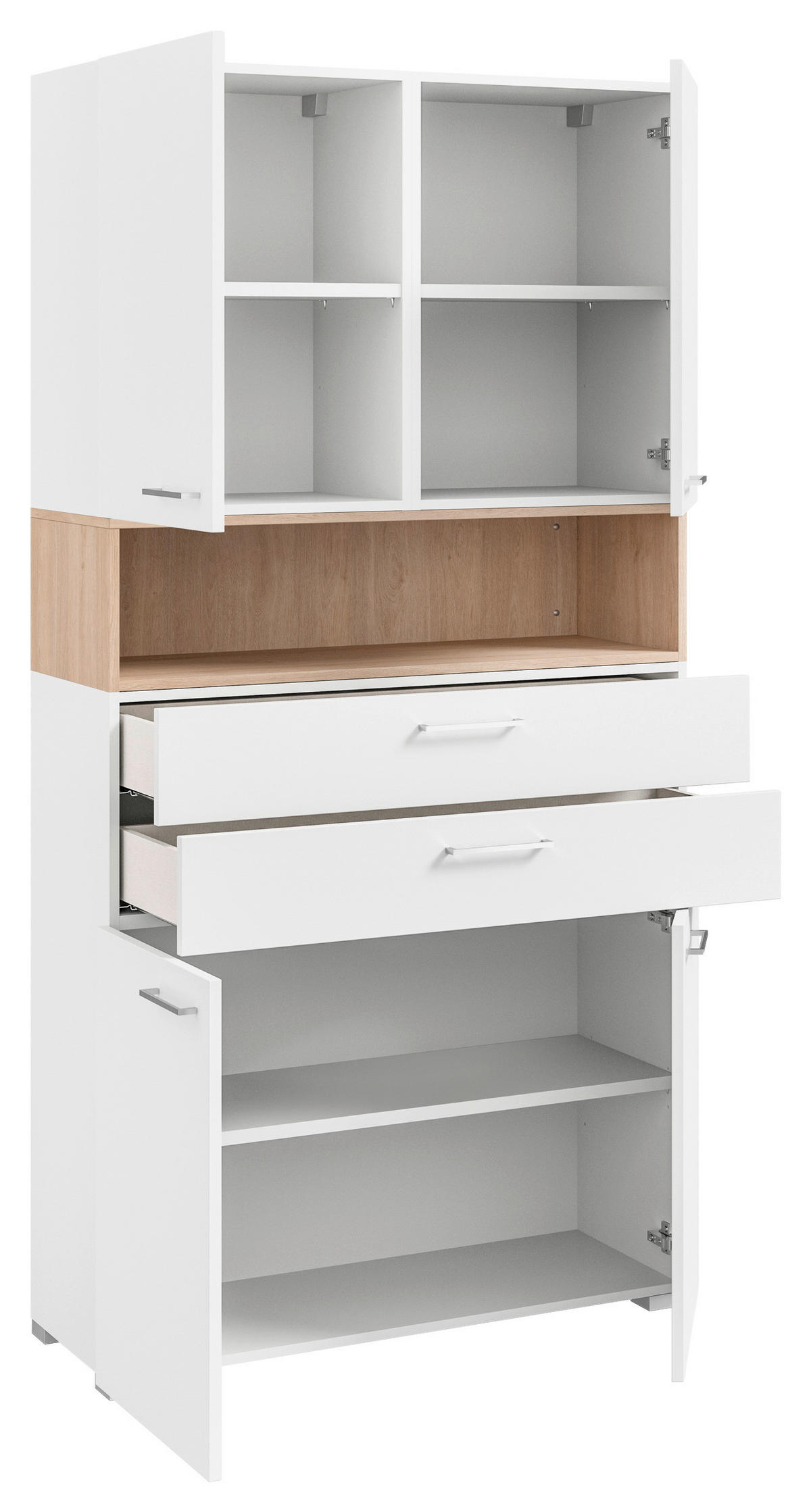 DREHTÜRENSCHRANK 100/213,6/41,9 cm 4-türig Weiß, Eichefarben  - Edelstahlfarben/Eichefarben, Basics, Holzwerkstoff/Metall (100/213,6/41,9cm) - Cantus