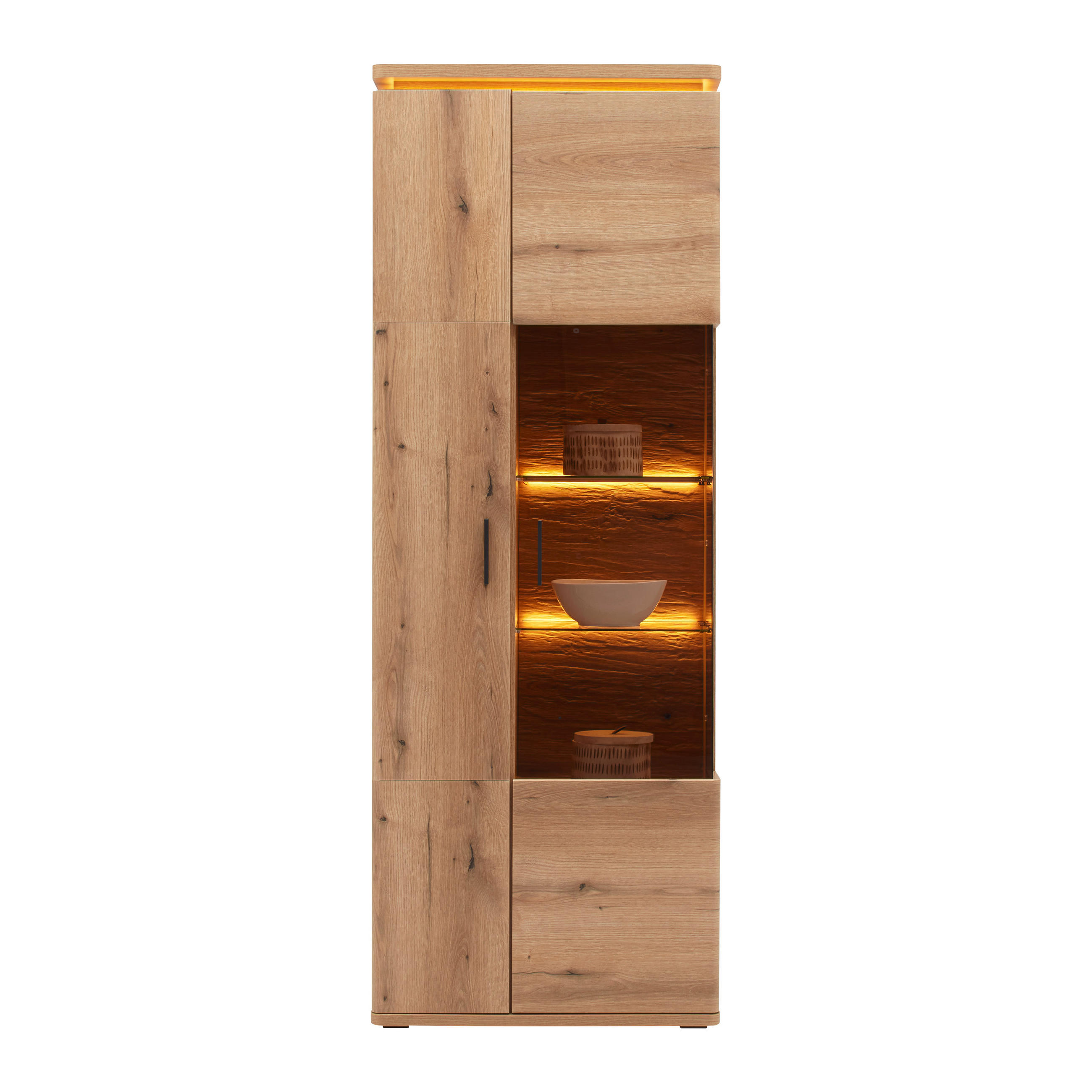 VITRINA, barve hrasta - barve hrasta/antracit, Natur, kovina/steklo (75/208/38cm) - Hom`in
