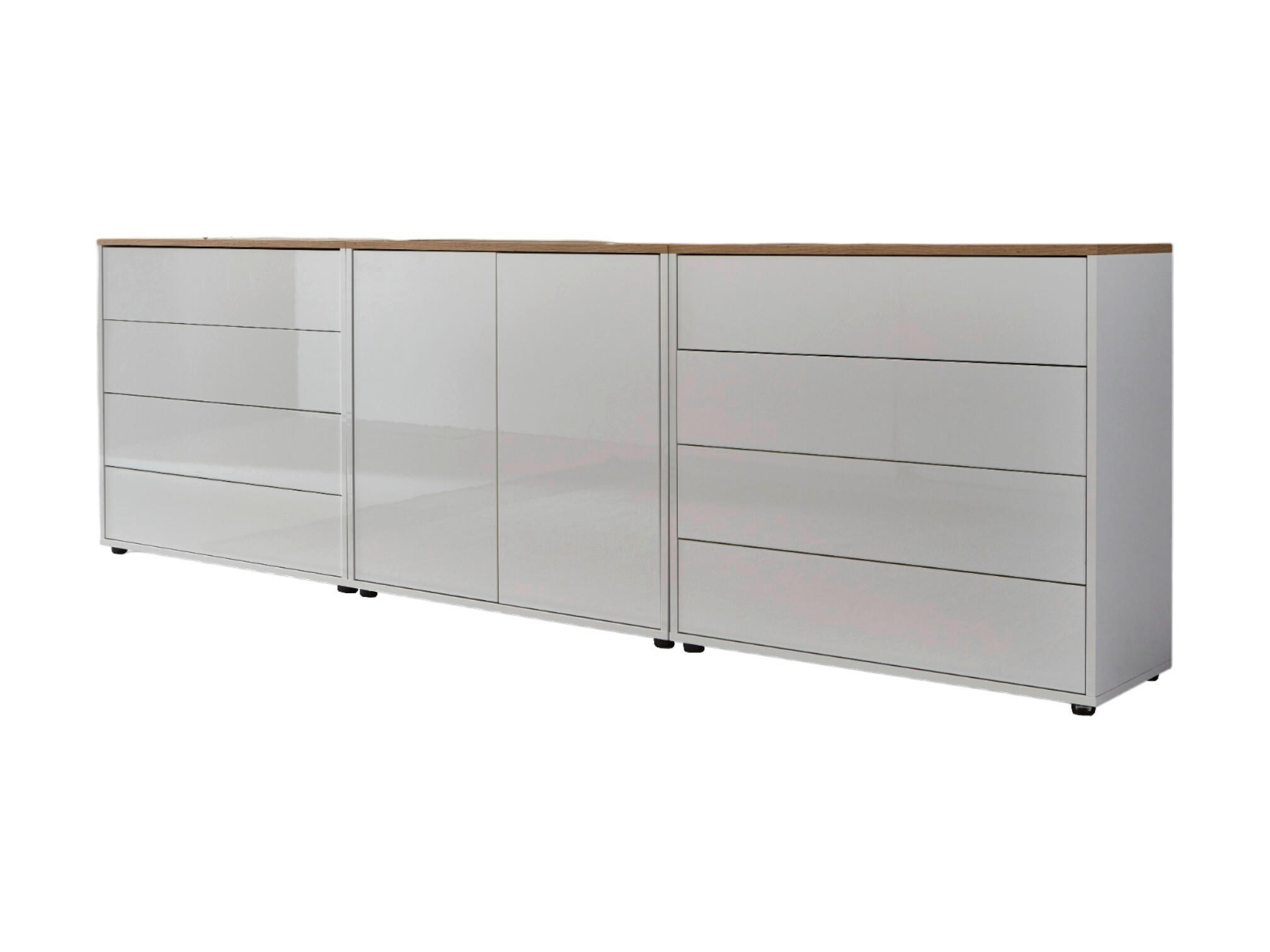 Mid.you Sideboard Mailand Set 4 Weiß, Eiche Artisan, Weiß Hochglanz 237x73x33 cm