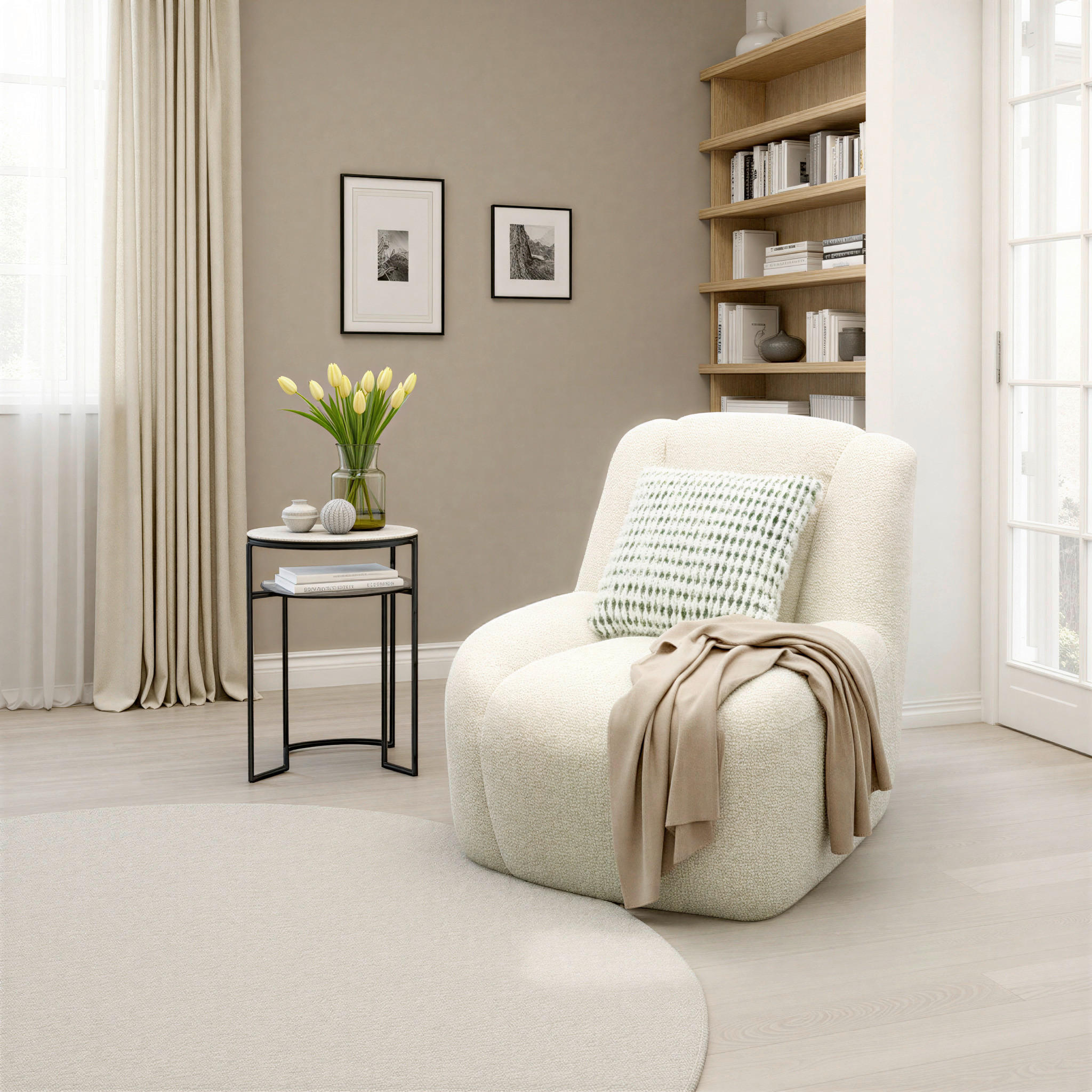 SESSEL in Chenille Creme  - Creme/Schwarz, MODERN, Kunststoff/Textil (77/82/93cm) - Livetastic