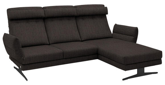ECKSOFA Dunkelbraun Flachgewebe  - Dunkelbraun/Schwarz, Design, Textil/Metall (279-327/176-217cm) - Dieter Knoll