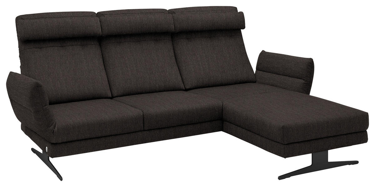 ECKSOFA in Flachgewebe Dunkelbraun  279-327/176-217 cm  - Dunkelbraun/Schwarz, Design, Textil/Metall (279-327/176-217cm) - Dieter Knoll