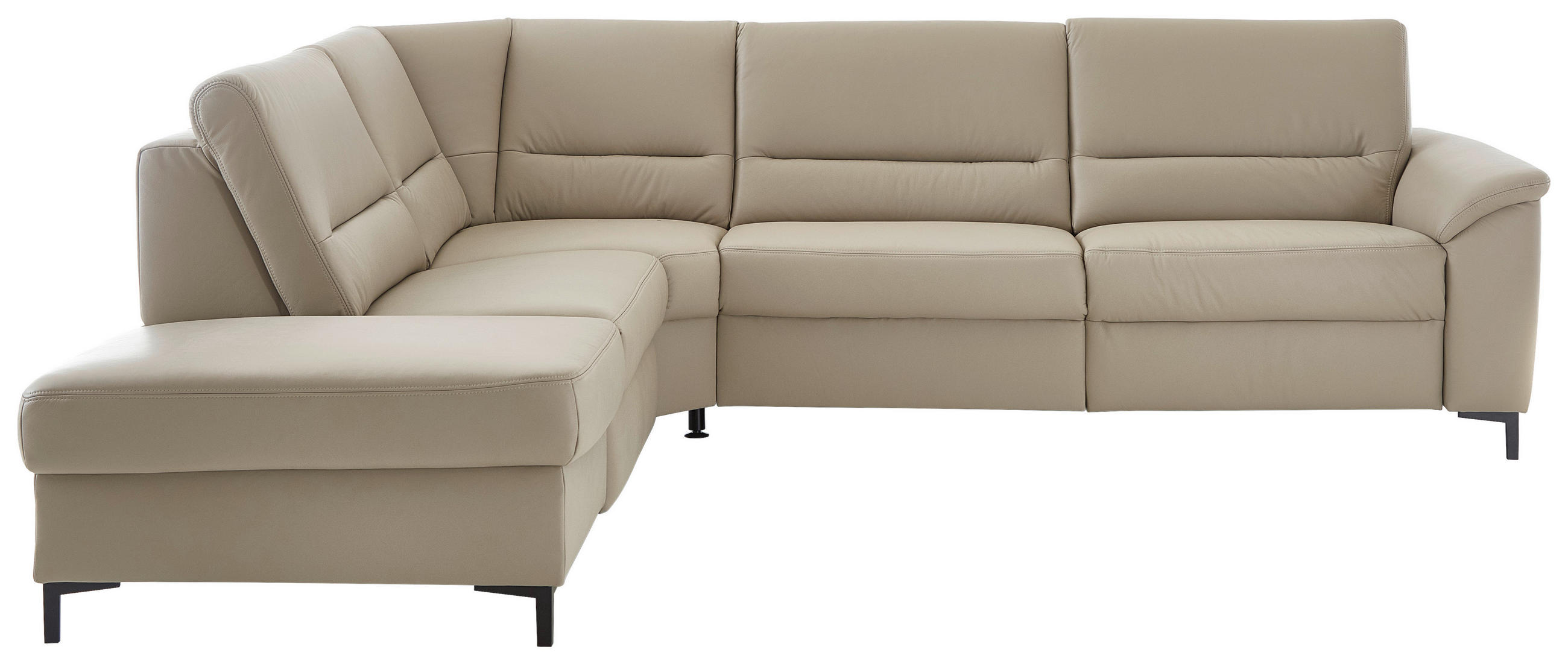 ECKSOFA Perlmutt Echtleder  - Perlmutt/Schwarz, KONVENTIONELL, Leder/Metall (247/290cm) - Beldomo Premium