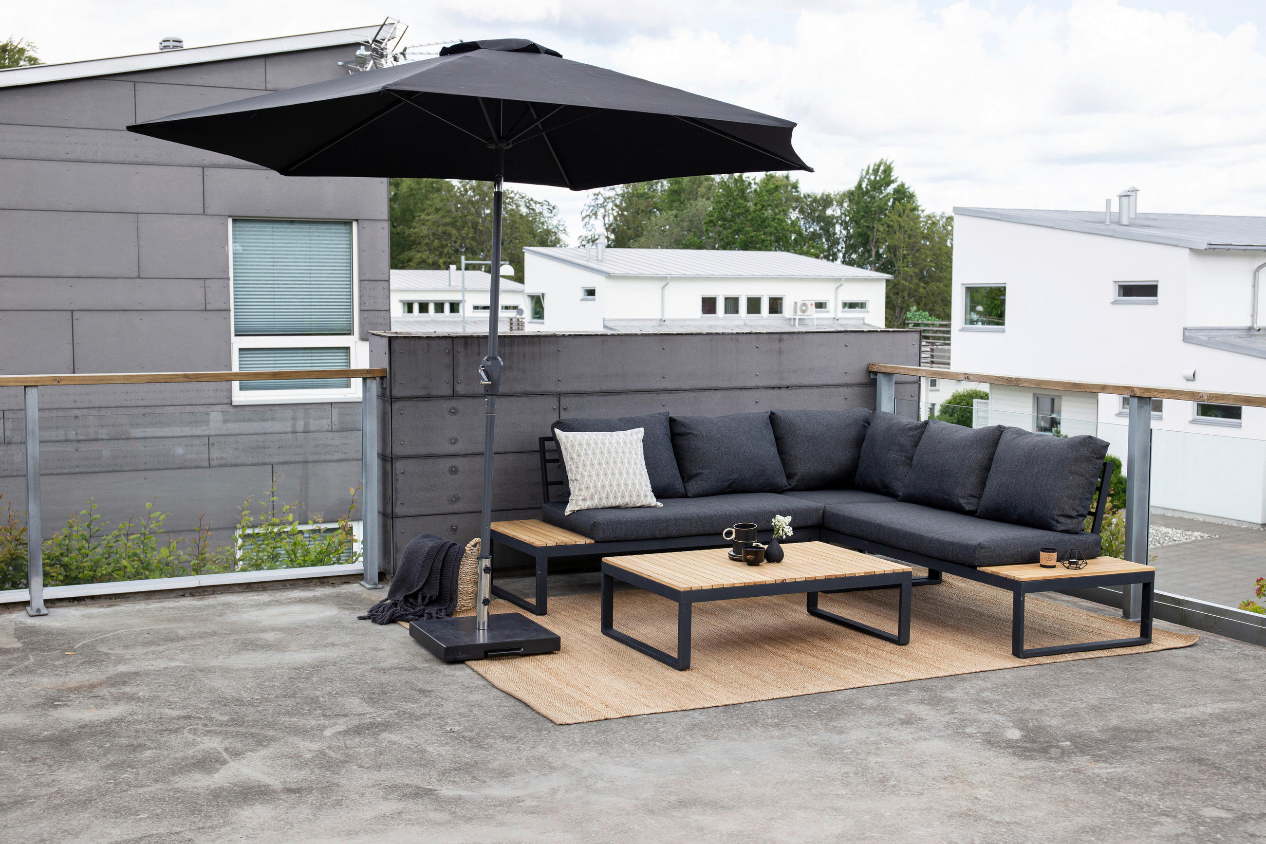 SONNENSCHIRM 300 cm  - Schwarz/Grau, KONVENTIONELL, Textil/Metall (300/300cm) - Gardenson