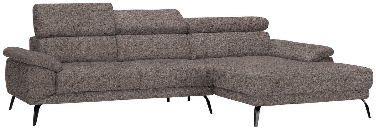 ECKSOFA in Velours Graubraun  - Graubraun/Schwarz, Design, Textil/Metall (295/187cm) - Novel