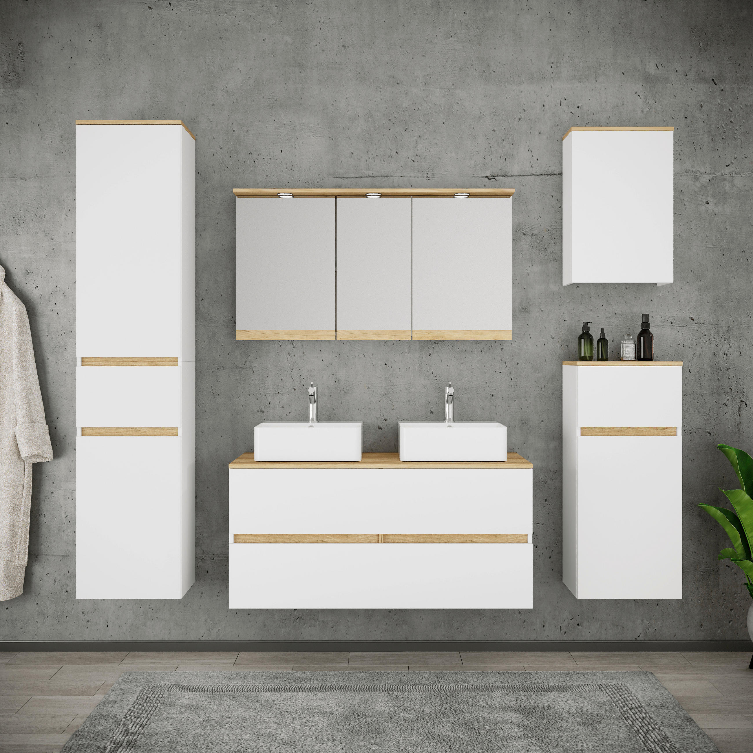 BADEZIMMER 7-teilig  in 191 cm  - Honigeiche/Weiß, Trend, Keramik/Holzwerkstoff (191cm) - MID.YOU