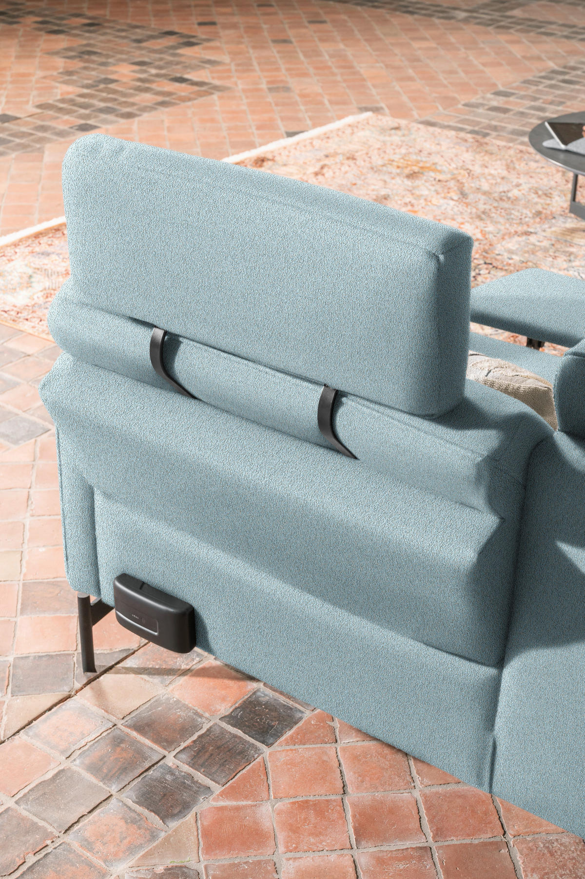 ECKSOFA in Flachgewebe, Struktur Hellblau  - Anthrazit/Hellblau, Design, Textil/Metall (230/254cm) - Johann Jakob