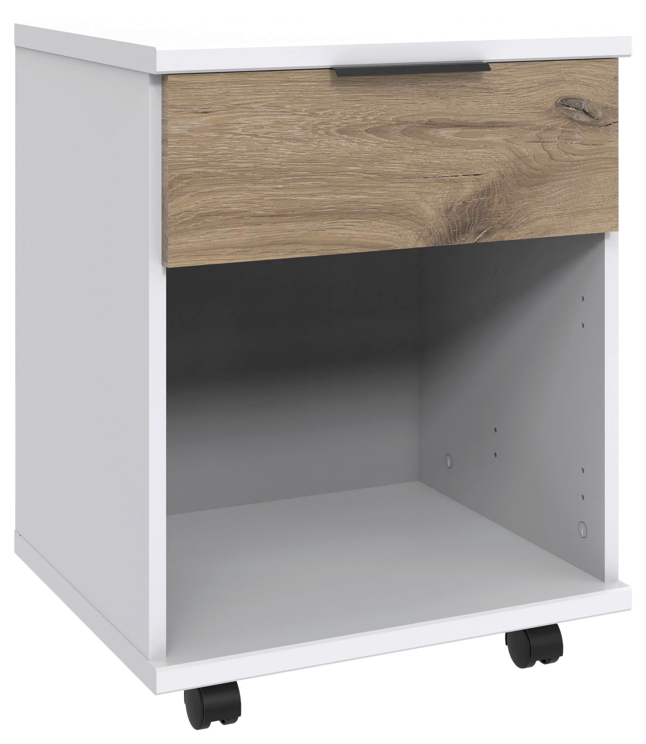 ROLLCONTAINER Weiß, Eichefarben  - Eichefarben/Schwarz, Design, Holzwerkstoff/Kunststoff (52/40/38cm) - Boxxx