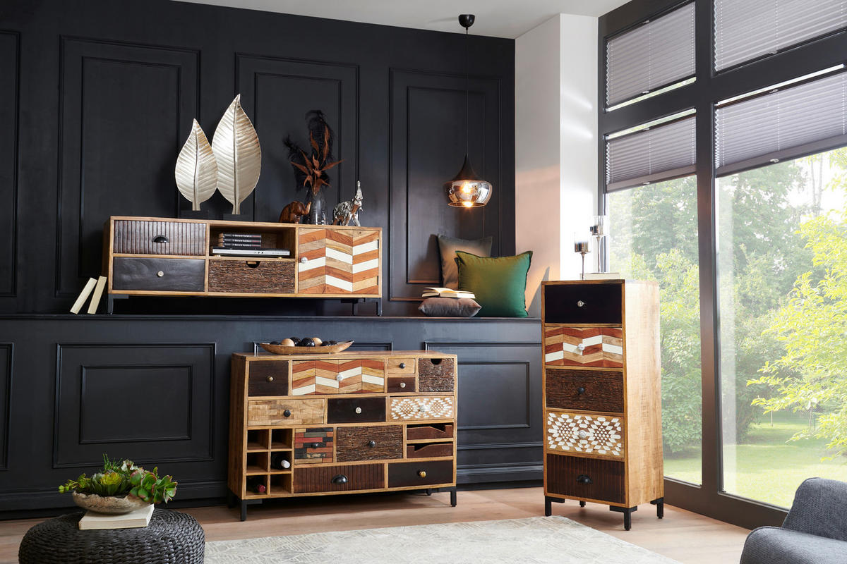 KOMMODE 115/80/35 cm  in Braun, Multicolor, Naturfarben, Akaziefarben  - Multicolor/Schwarz, Lifestyle, Keramik/Holz (115/80/35cm) - Landscape
