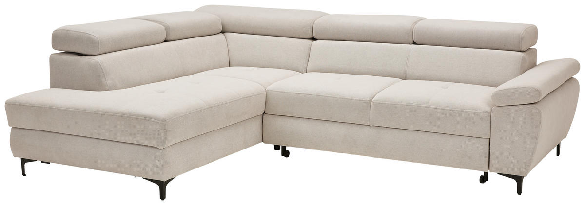 ECKSOFA in Flachgewebe Beige  206/266 cm  - Beige/Schwarz, Design, Textil/Metall (206/266cm) - Stylife