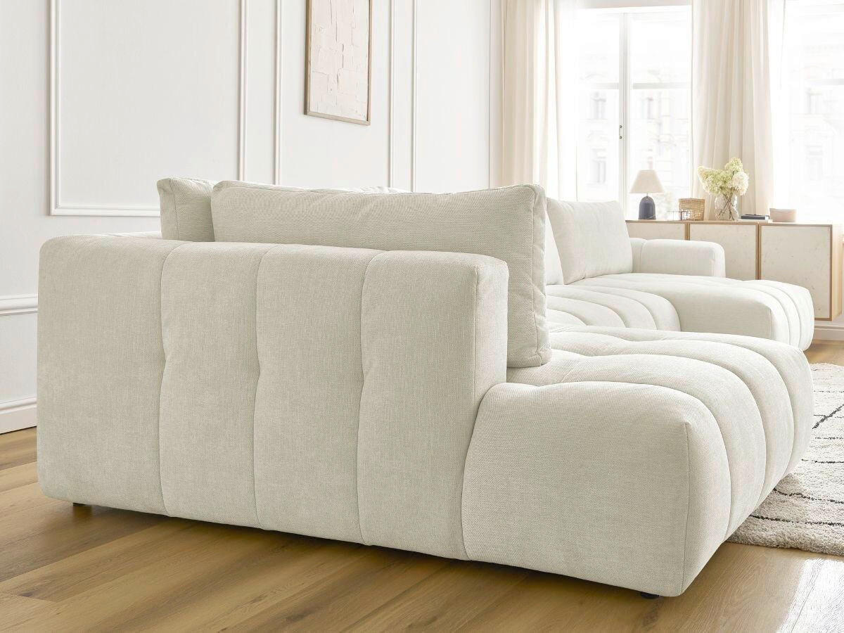 WOHNLANDSCHAFT  FUJI  Beige Leinenoptik  - Beige/Schwarz, MODERN, Kunststoff/Textil (204/377/160cm)