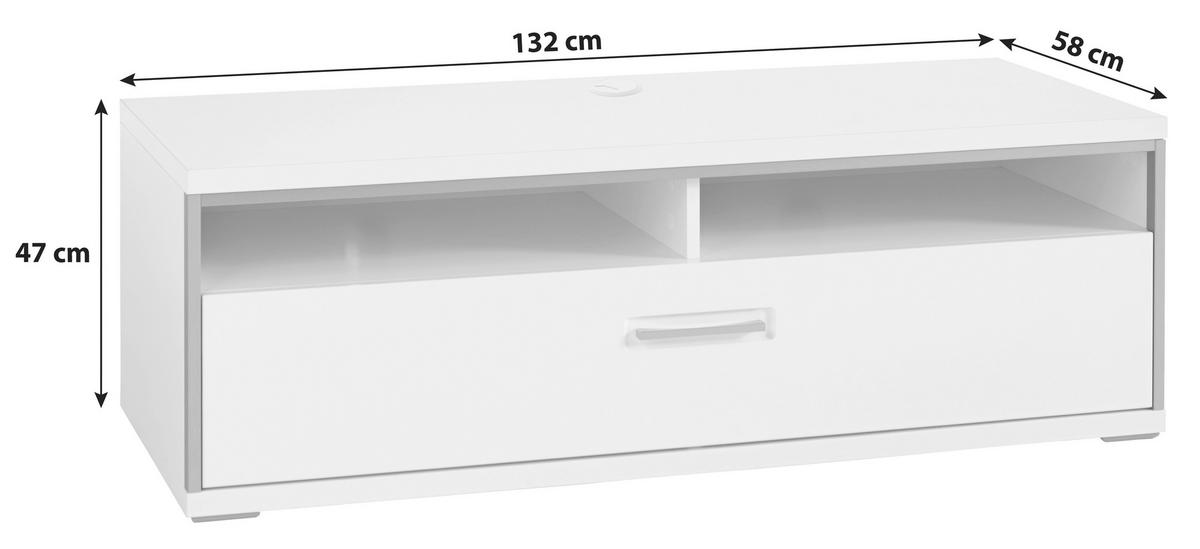 TV DIEL, sivá, strieborná, biela, biela s vysokým leskom, 132/47/58 cm - sivá/biela, Design, kov/kompozitné drevo (132/47/58cm) - Livetastic
