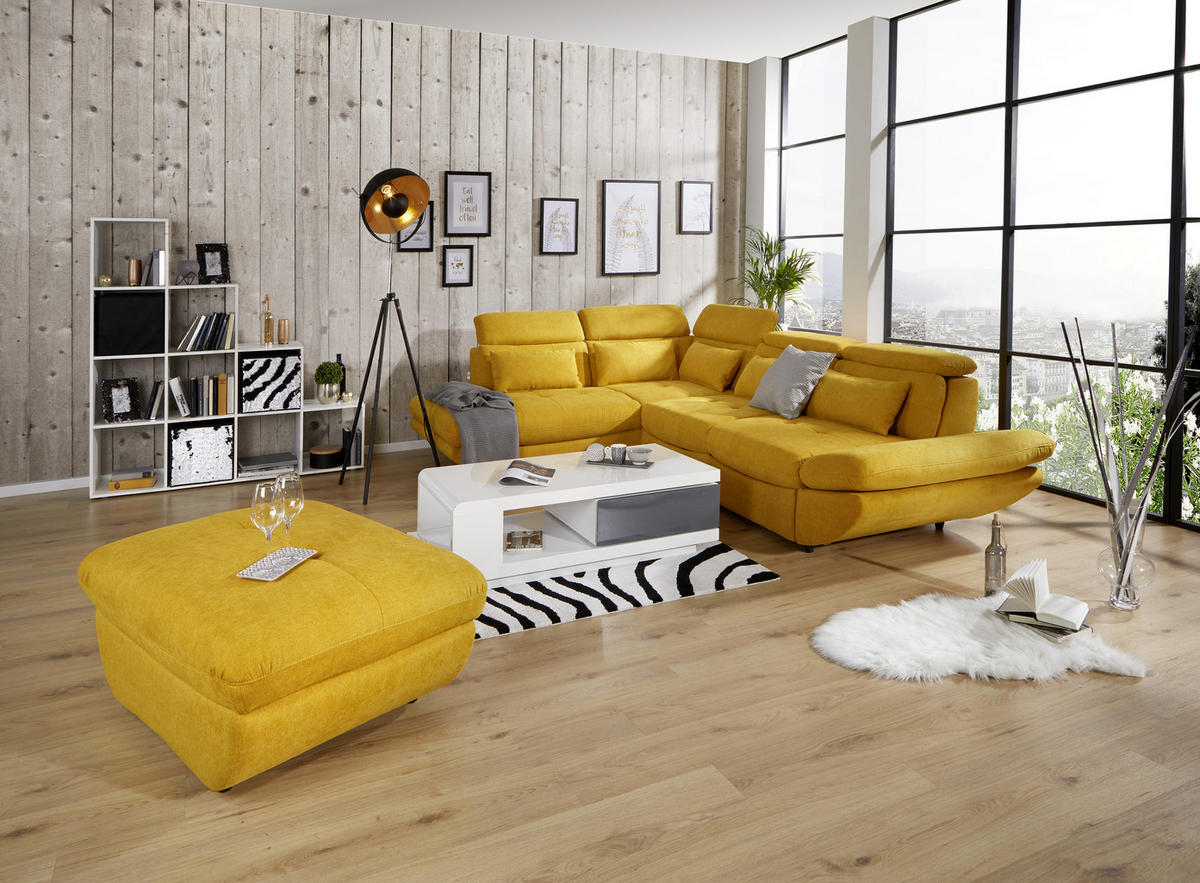 WOHNLANDSCHAFT in Webstoff Currygelb  - Currygelb/Schwarz, Modern, Kunststoff/Textil (233/311cm) - MID.YOU