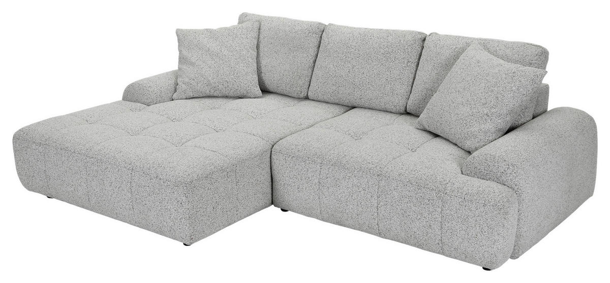 Ecksofa mit Funktion Greige Flachgewebe Zierkissen, Rückenkissen, Bettkasten, Schlaffunktion, Rücken echt, Liegefläche im Originalstoff  - Greige/Schwarz, KONVENTIONELL, Kunststoff/Textil (190/277cm) - Carryhome