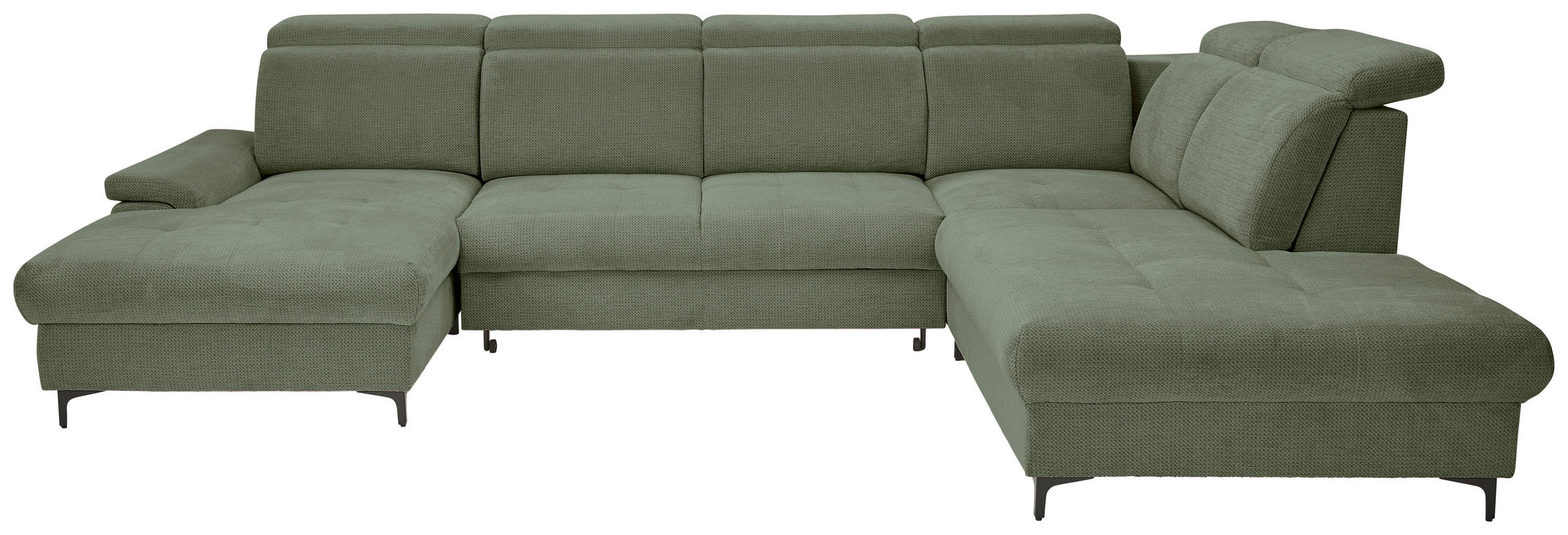 WOHNLANDSCHAFT Dunkelgrün Struktur  - Dunkelgrün/Schwarz, Design, Textil/Metall (190/364/270cm) - Stylife