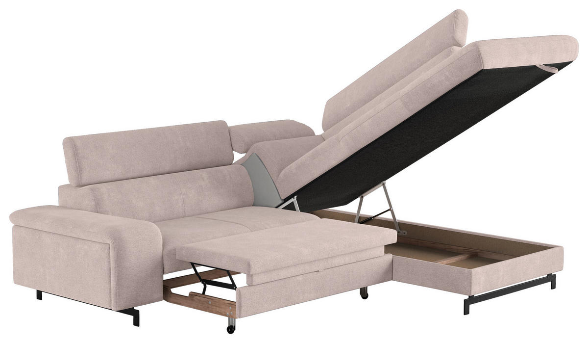 ECKSOFA Creme Chenille  - Creme/Schwarz, Textil/Metall (262/215cm) - MID.YOU