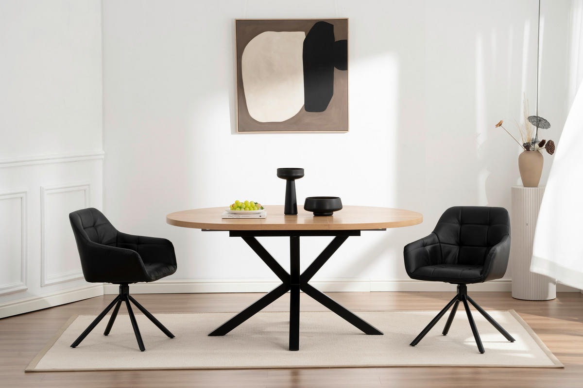 ESSTISCH in Metall, Holzwerkstoff 120/120/75 cm   - Eichefarben/Schwarz, Basics, Holzwerkstoff/Metall (120/120/75cm) - Livetastic