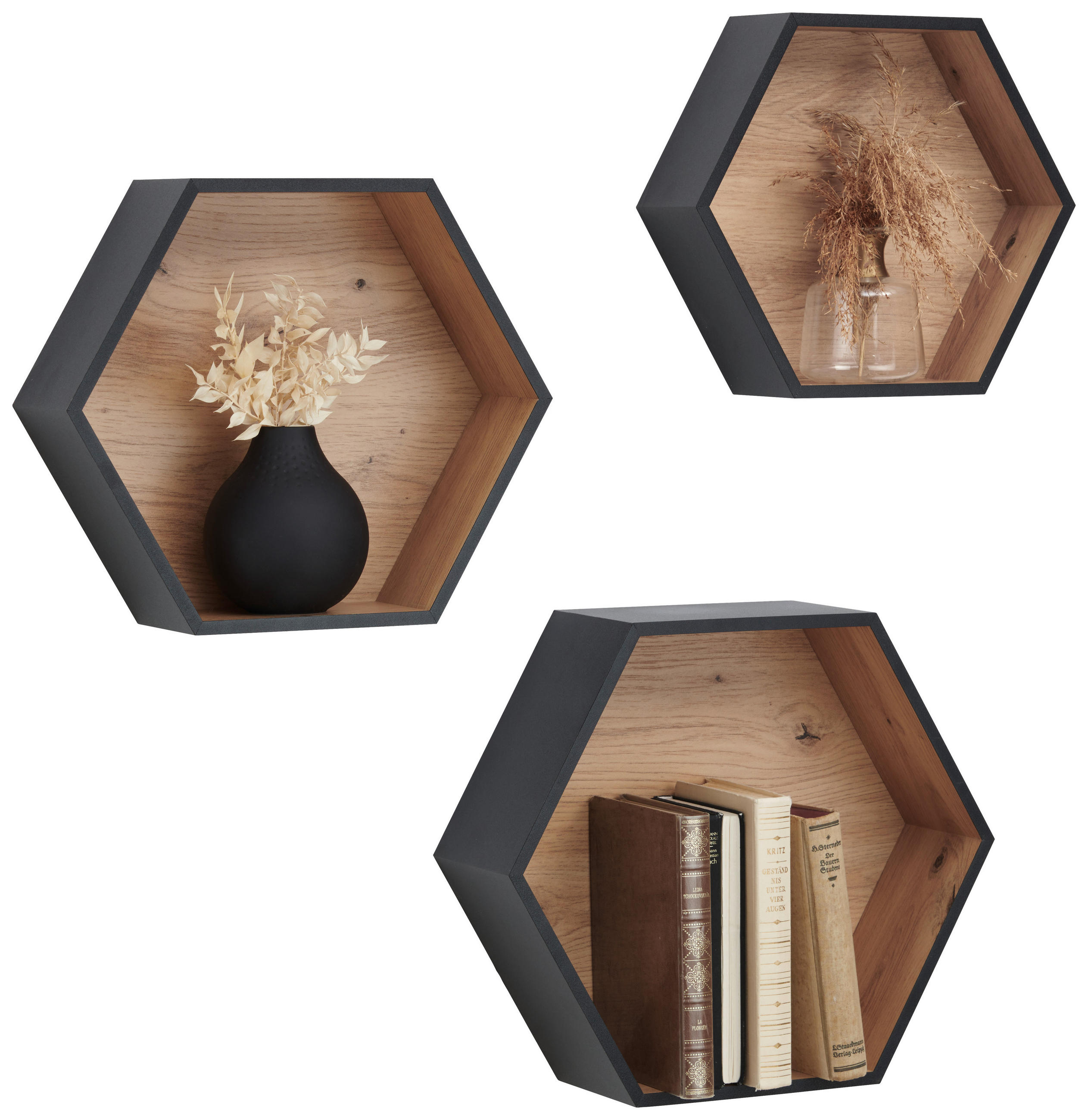 Xora SADA NÁSTĚNNÝCH REGÁLŮ, černá, dub artisan