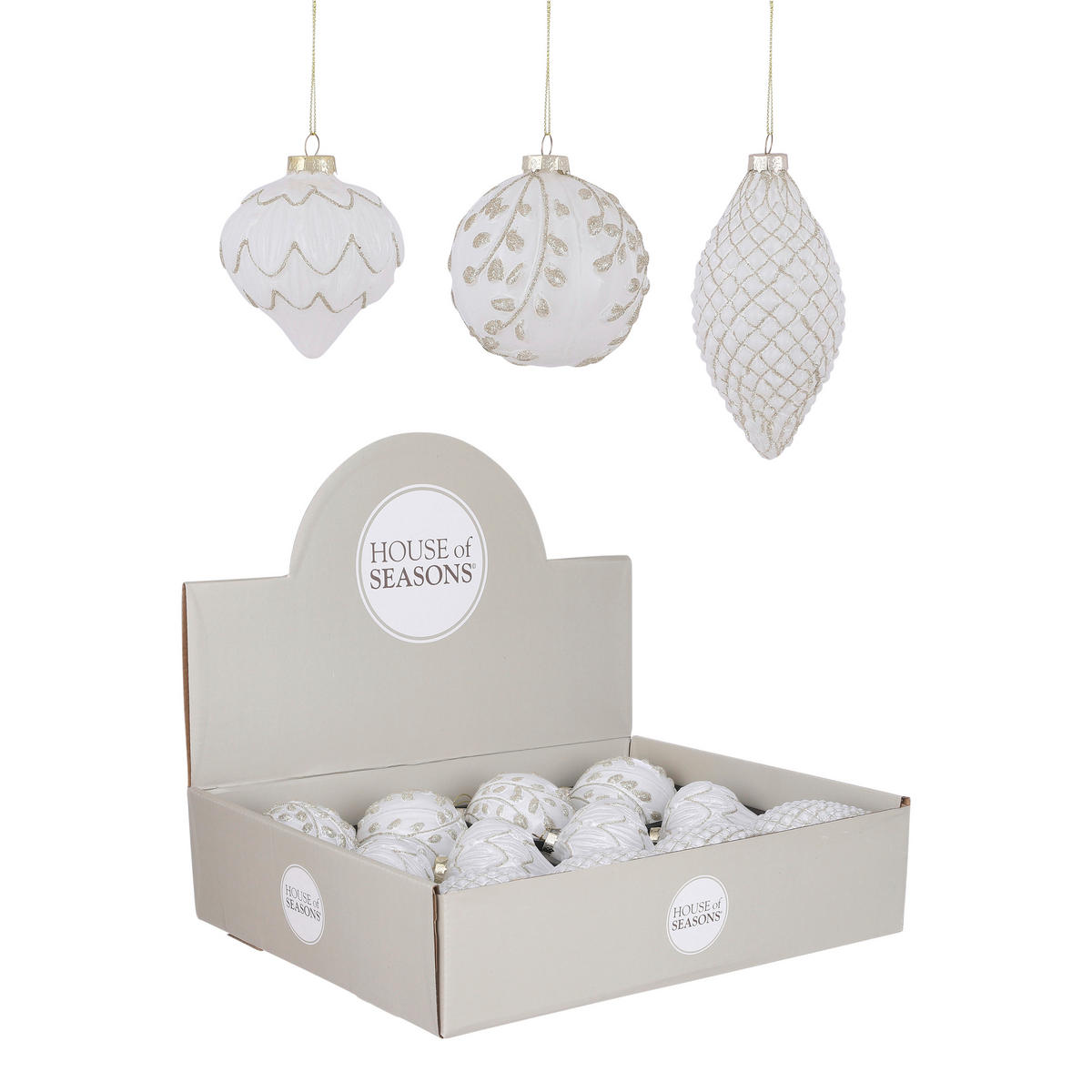 KUGLA ZA JELKU - bela, Osnovno, staklo (8cm) - X-Mas