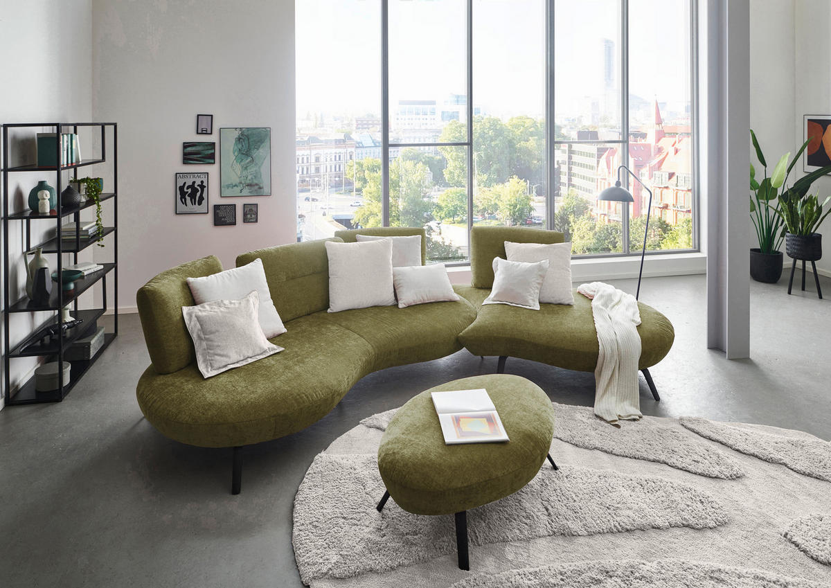 BIGSOFA Flachgewebe Olivgrün  - Schwarz/Olivgrün, Design, Textil/Metall (456/93/138cm) - Moderano