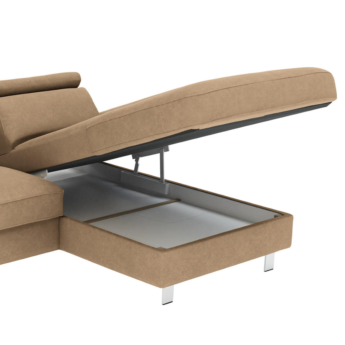 ECKSOFA in Mikrofaser Sandfarben  - Sandfarben/Silberfarben, KONVENTIONELL, Textil/Metall (182/82/260cm) - Trendmanufaktur