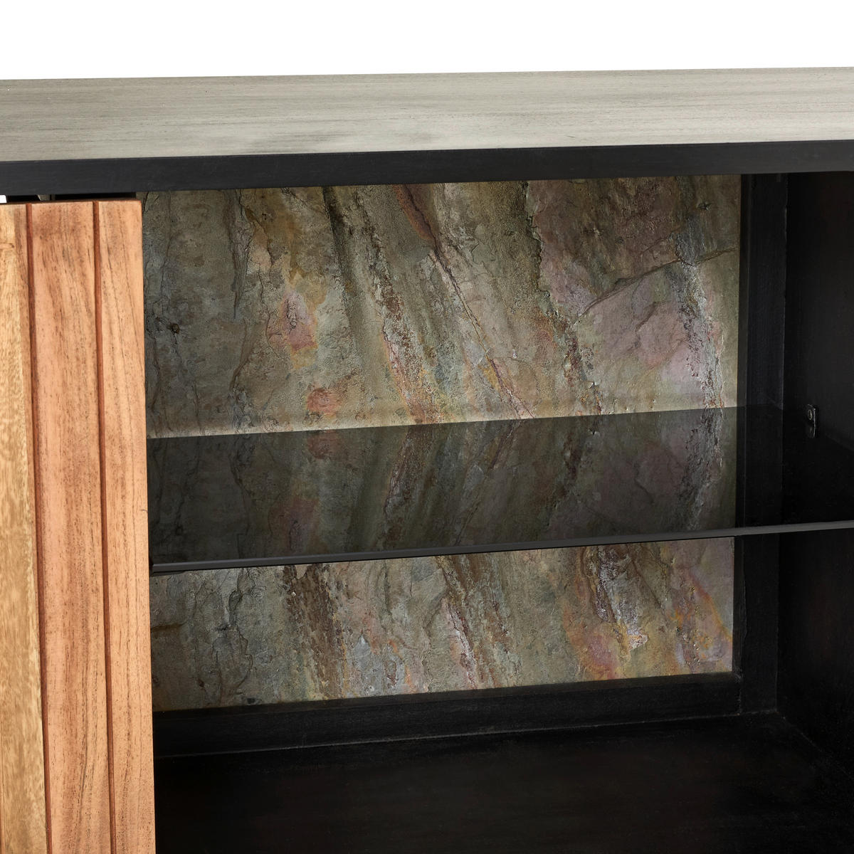 LOWBOARD  in 175/60/40 cm  - Schwarz/Akaziefarben, KONVENTIONELL, Glas/Holz (175/60/40cm) - Livetastic
