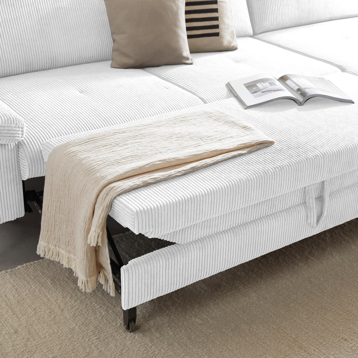 ECKSOFA inkl. Funktion Silberfarben Cord, Velours  - Silberfarben/Schwarz, MODERN, Textil/Metall (180/302cm) - Venda