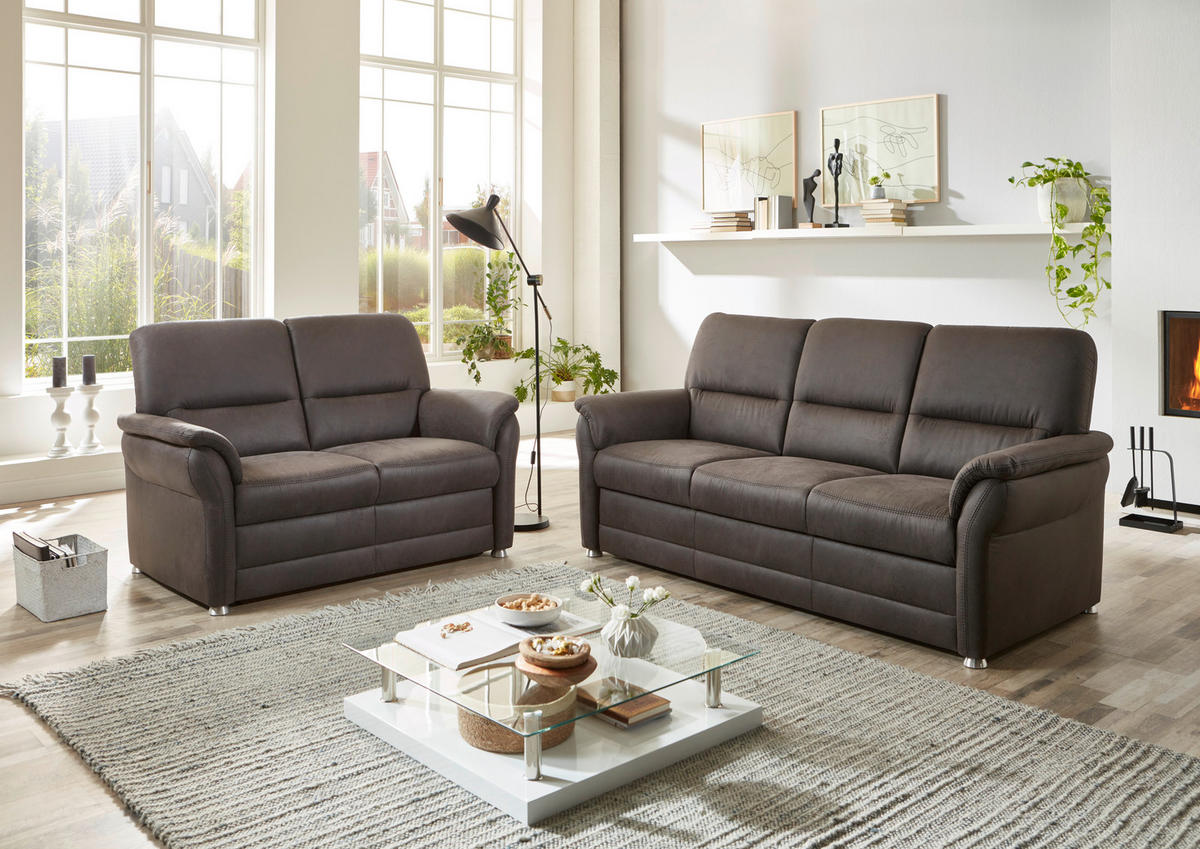 SITZGARNITUR in Mikrofaser Anthrazit  - Anthrazit/Alufarben, Konventionell, Textil/Metall (192/96/89cm) - Beldomo Comfort