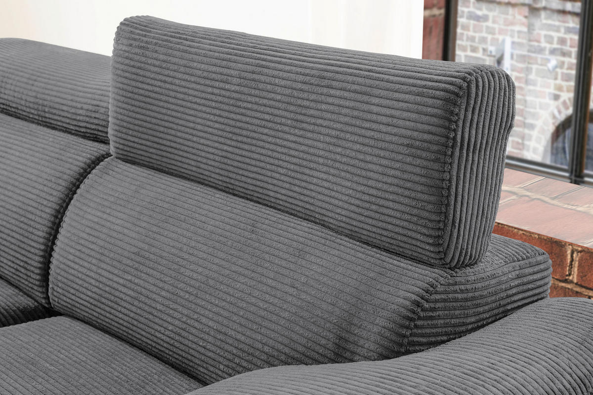 ECKSOFA in Cord Dunkelgrau  - Dunkelgrau/Schwarz, Design, Holz/Textil (174/270cm) - Pure Home Lifestyle