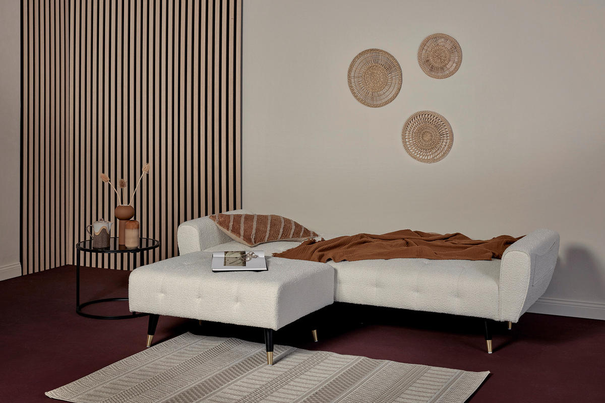 SCHLAFSOFA Bouclé Weiß  - Weiß, MODERN, Holz/Textil (213/83/153/173cm) - MID.YOU