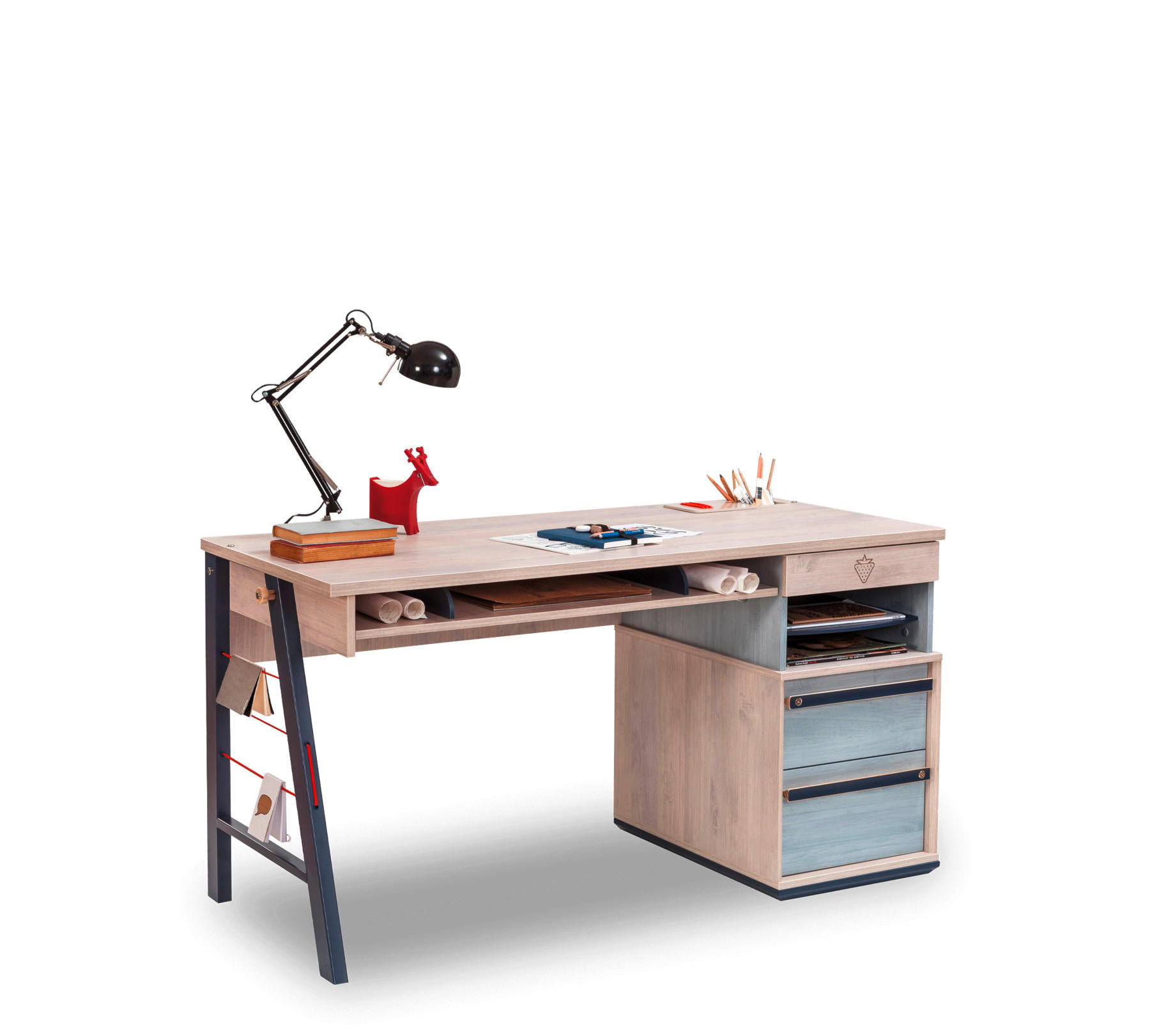 MASĂ DE BIROU PENTRU TINERET in material pe bază de lemn 141/76/64 cm  - albastru deschis/bej, Basics, material pe bază de lemn (141/76/64cm) - Cilek
