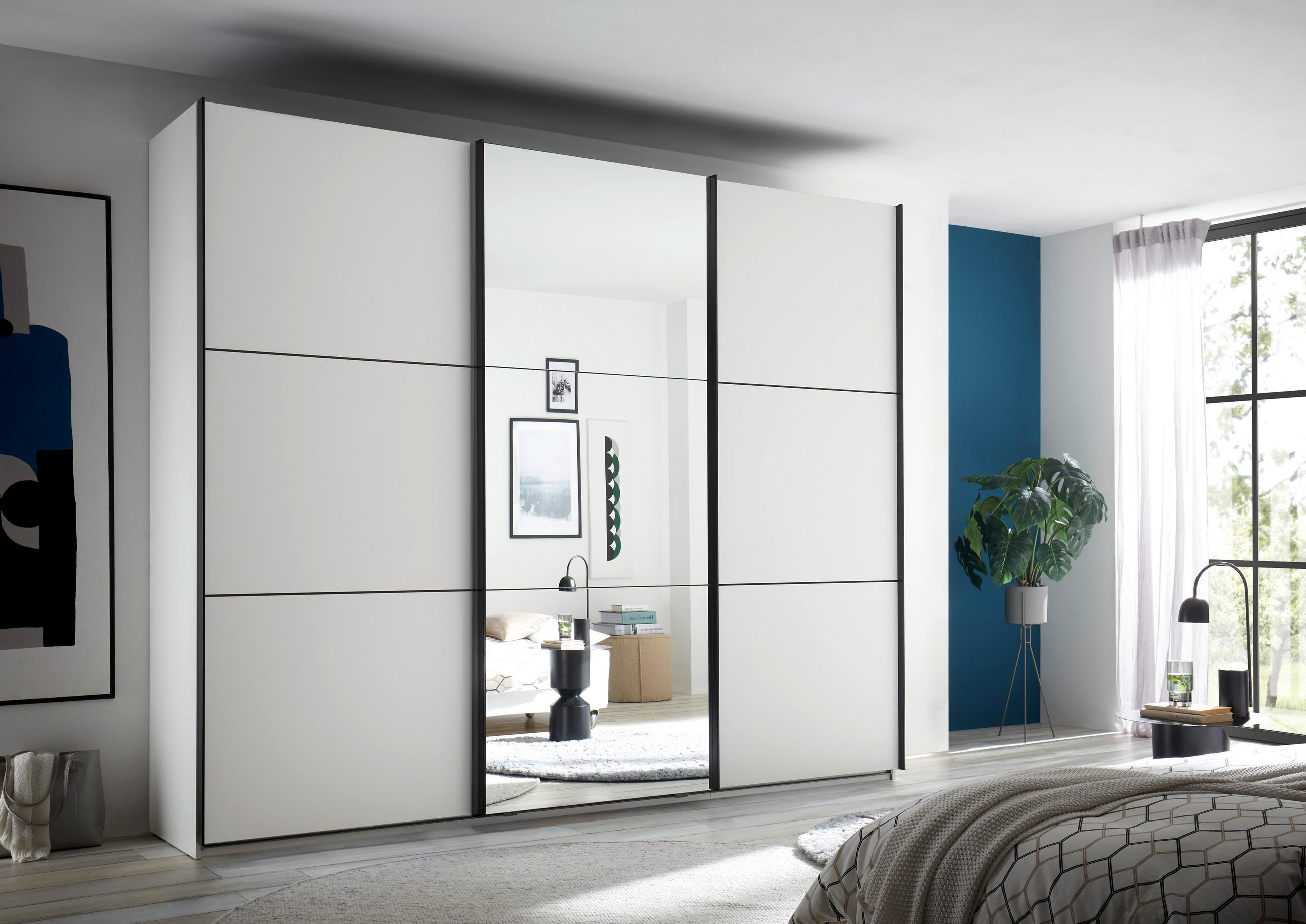 SCHWEBETÜRENSCHRANK 270/226/60 cm 3-türig Weiß  - Schwarz/Weiß, KONVENTIONELL, Glas/Holzwerkstoff (270/226/60cm) - Carryhome